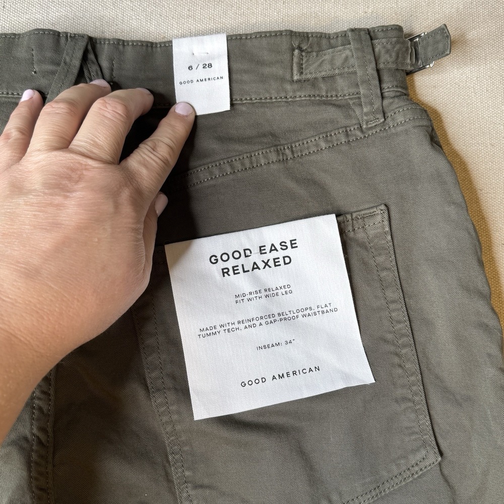Good American Women's Wide Leg Flare Fatigue Pants 6/28 Green Stretch NWT - Picture 5 of 10